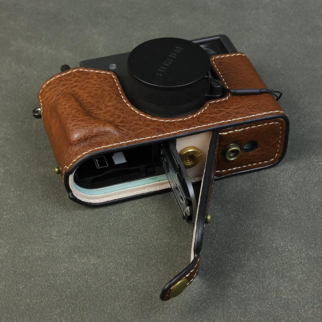 For Fujifilm X Half Camera Case Buffalo Texture Leather Protective Cover with Battery Opening