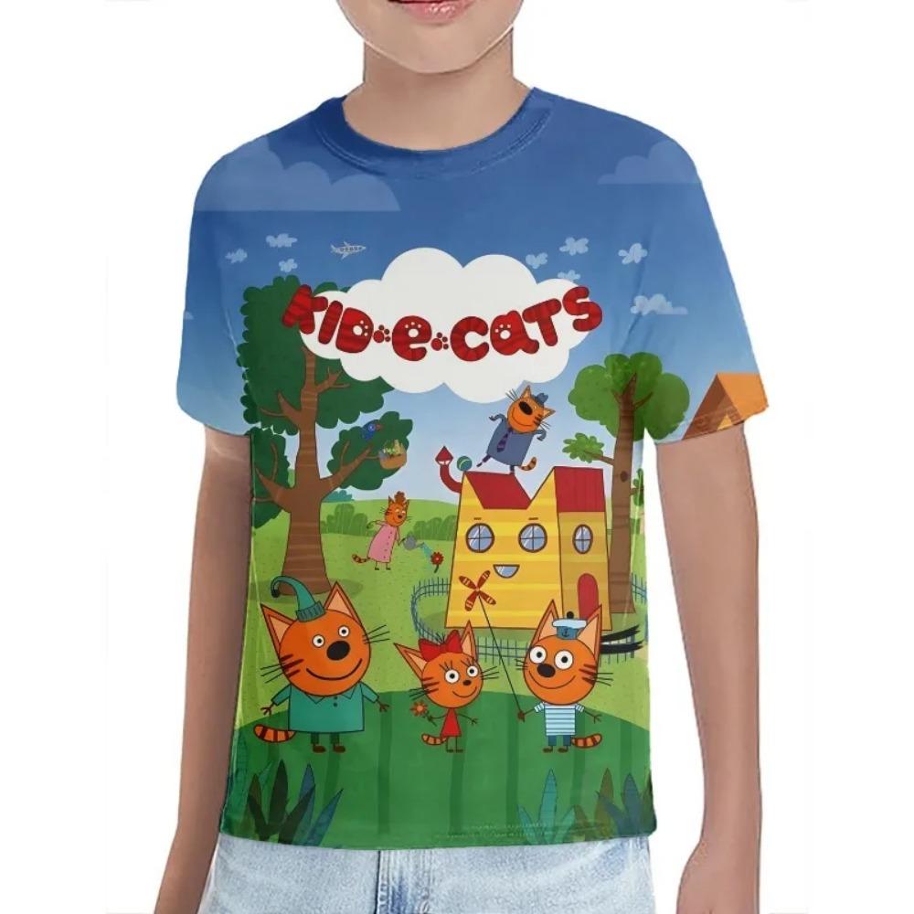 Kid-E-Cats O-neck Short Sleeve T-Shirt Kids High Quality T Shirts Childrens Clothing 3D Cartoon Print Comfortable Kawaii Tees 3D Printed Anime Tops