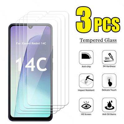 3 STK Redmi 14C 14R Anti-Knock HD Clear Transparent Herdet Glass Skjermbeskytter for Redmi 14 14C 4G Glass Beskyttende Film Deksel