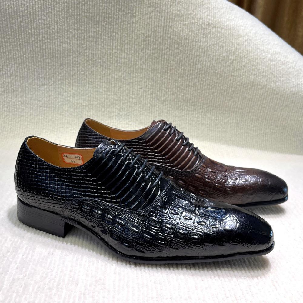 Men'S Leather Shoes Embossed Crocodile Pattern Business Dress Leather Shoes European Style Pure Leather Single Shoes Fashion Wedding Shoes