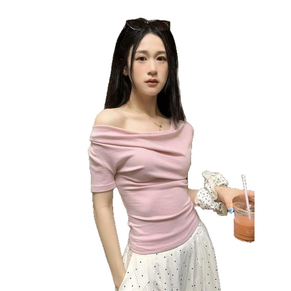 Sweet Shoulder Short Sleeve T-Shirt Women's Spring and Summer New Design Off-Shoulder South East Asia Top