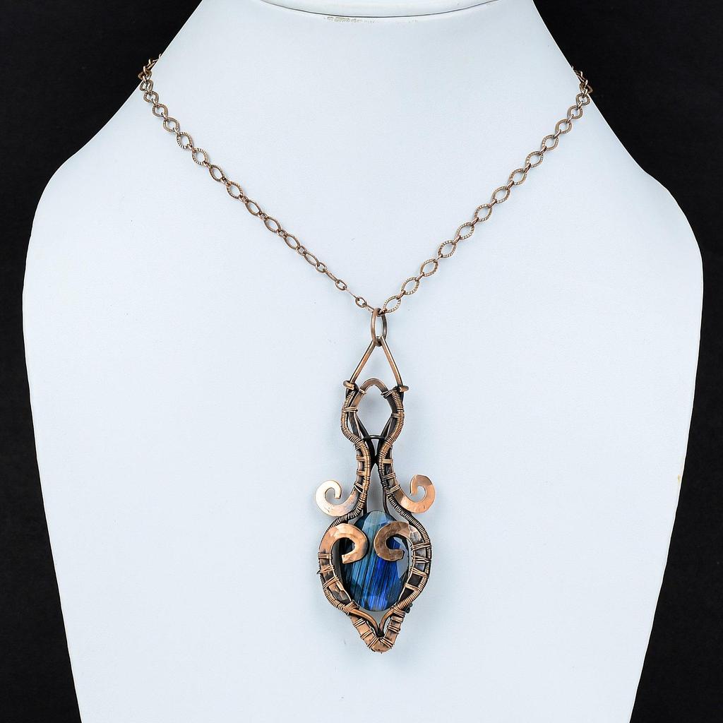 Facettierter Labradorit Anhänger Kupferdraht Gewickelter Anhänger Edelstein Schmuck Handgefertigter Anhänger Kupferdraht Schmuck Geschenk Für Frauen Stilvoller Anhänger