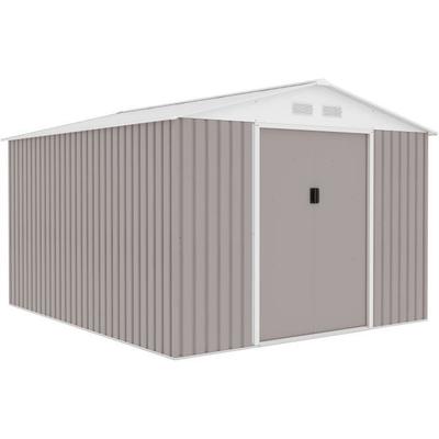 Metal Garden Shed 8.84 M² - 277 X 319 X 202 Cm - URANUS - Anchoring Kit Included, 2 Sliding Doors - Taupe