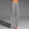 Pantalones Casuales de Algodón Lino para Mujer de Pierna Ancha con Cordón - Talla Grande, Color Sólido