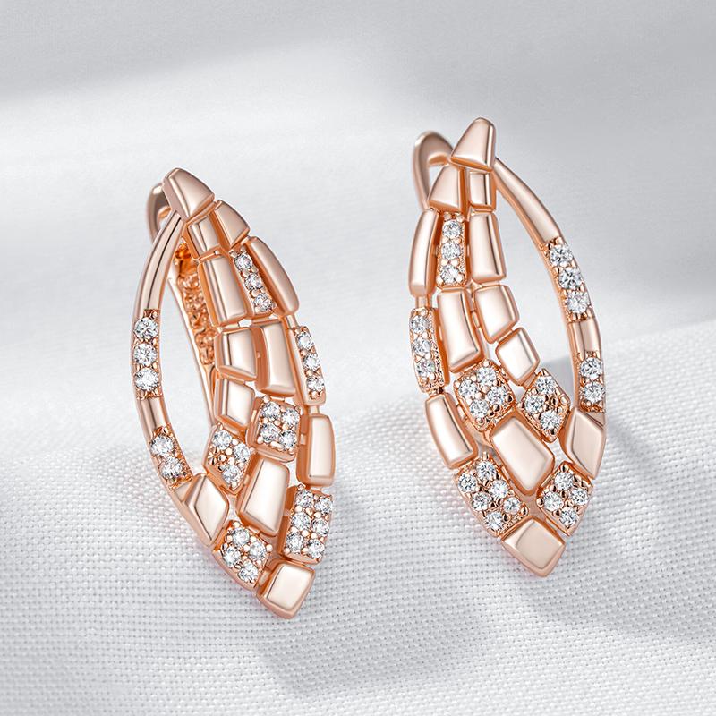 Rose Gold Color Ethnic Bride Drop Earrings For Women Hollow Pattern Natural Zircon Accessories Daily Fine Jewelry