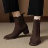 Krazing Pot Cow Suede Nubuck Square Toe High Heels Chelsea Boots Size 42 Slip on Women European Style Ankle Boots