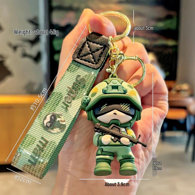 Camouflage Soldier Keychain: Cartoon Figure Pendant for Bags