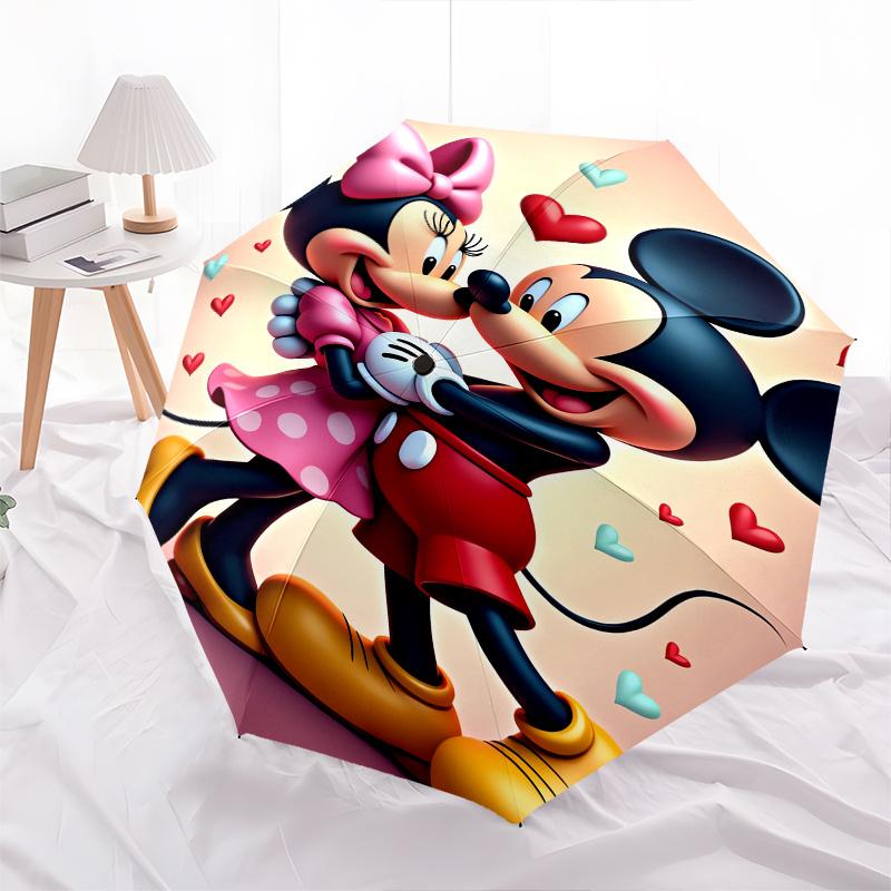 Mickey Mouse, Minnie Mouse Automatic Opening and Closing Umbrella, Compact Travel Umbrella, Lightweight and Portable, Suitable for Beach Com