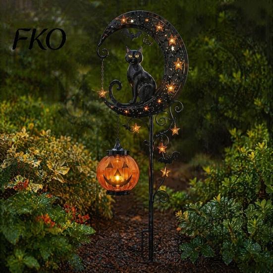 Halloween Solar Garden Stake Lights Light, Metal Black Cat & Pumpkin Moon Waterproof Spooky Bat Decorations for Lawn Patio Yard Pathway Outdoor Decor,