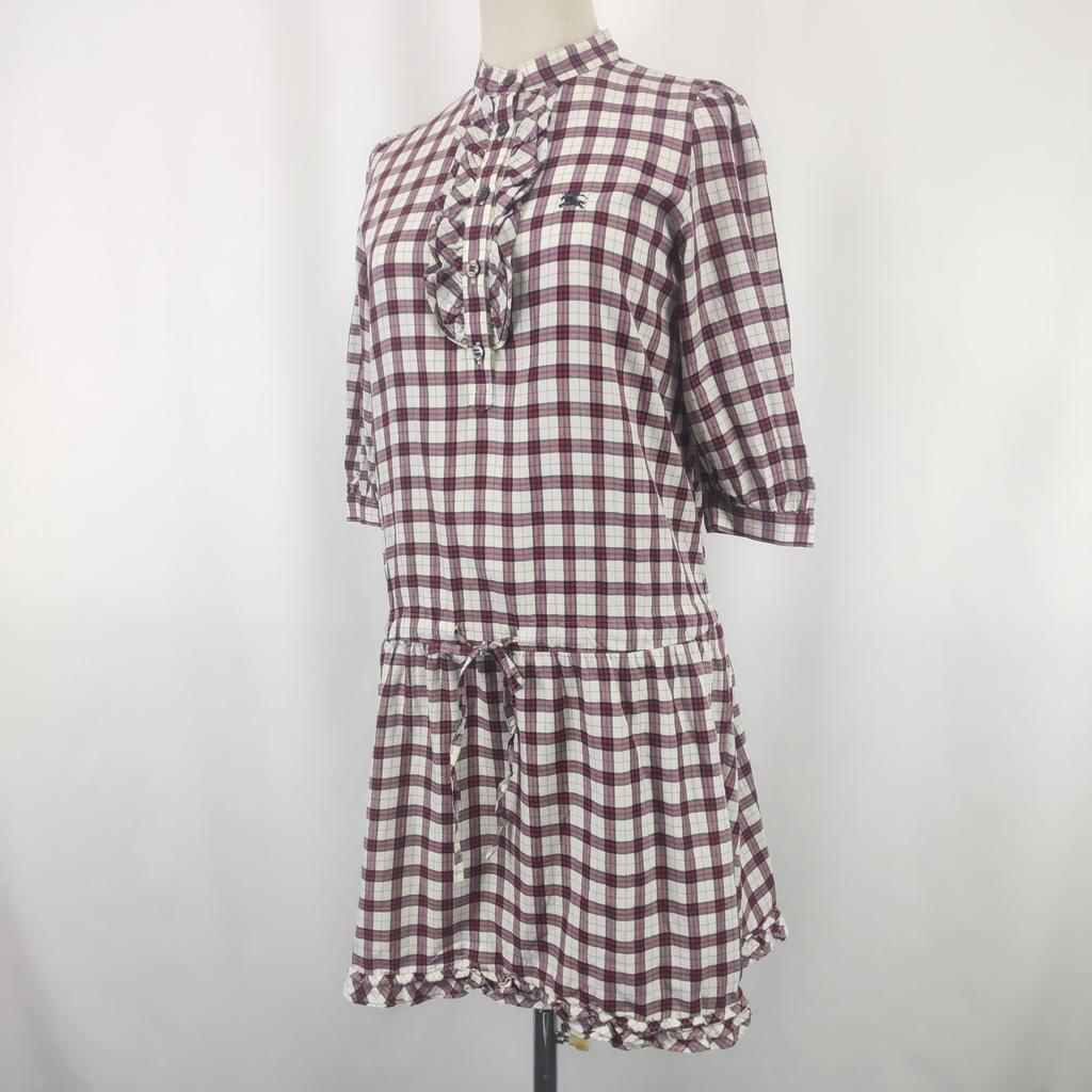 Burberry Modré šaty s balónovými rukávy v délce pět osmin [36/S] Volánkový detail(POUŽITÝ)