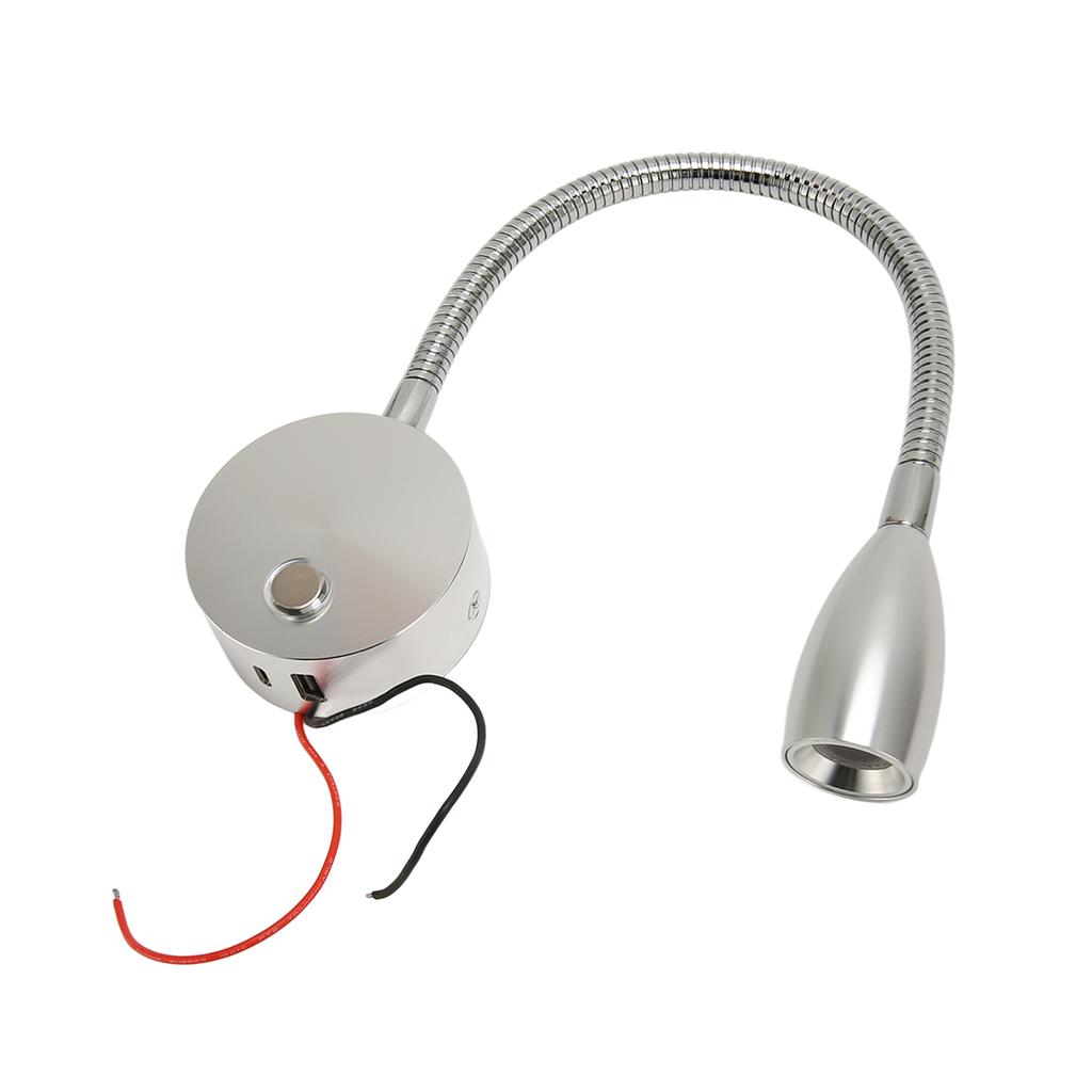 LED RV Gooseneck Bed Light with USB Port Type C Port Touch Control  12‑24V Soft Light RV Bedside Reading Lamp for   Van Boat