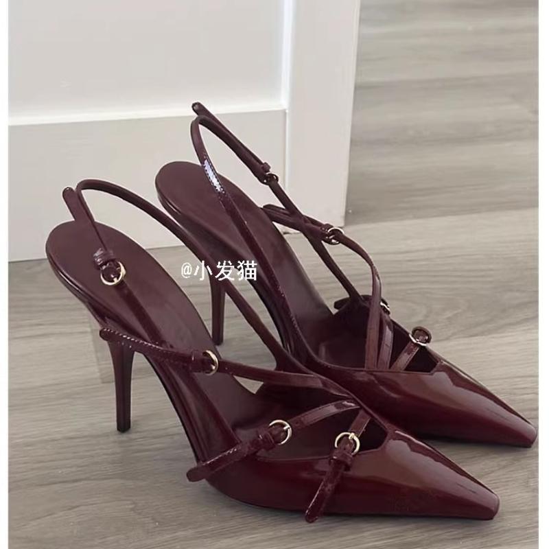 2024Women Rome High Heels Sandals Sexy Pointed Toe Slippers Summer Outdoor Flip Flops Dress Elegant Shoes Pumps Mujer Slides 9CM