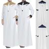 Men Mandarin Collar Long Sleeve Robe Contrast Color Buttons Half Placket Pockets Loose Fit Traditional Robe