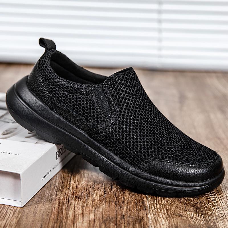 Men's shoes summer mesh one-pedal casual shoes non-slip breathable soft-soled black shoes lightweight walking shoes men