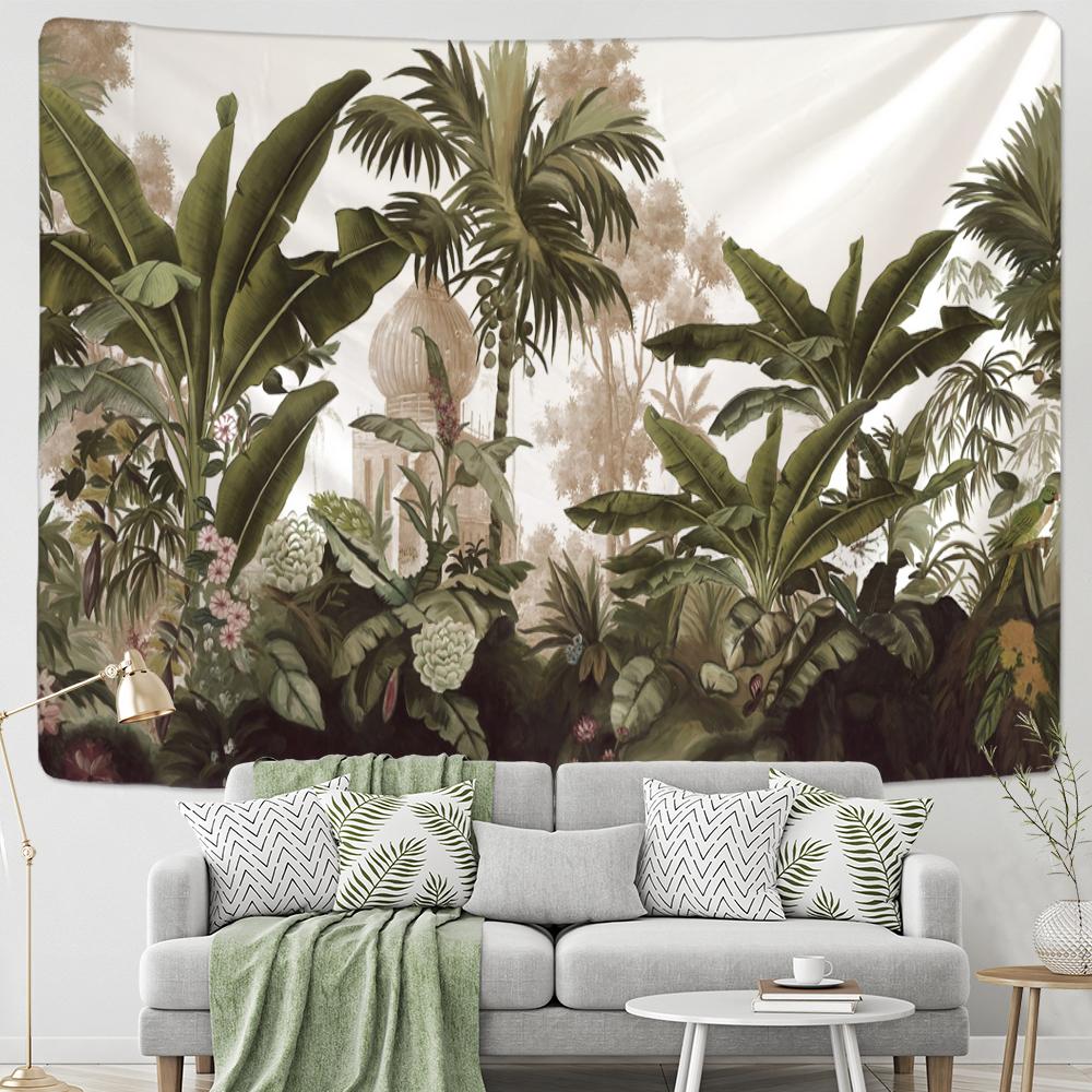 Tropical Plants and Architecture Tapestry Wall Hanging Psychedelic Witchcraft Mystery Bedroom Living Room Home Decor