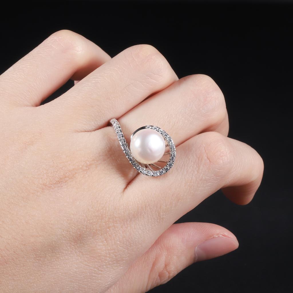 S925 Sterling Silver Natural Freshwater Pearl Ring Personality Temperament Light Luxury Inlaid 10Mm Bread Bead Ring