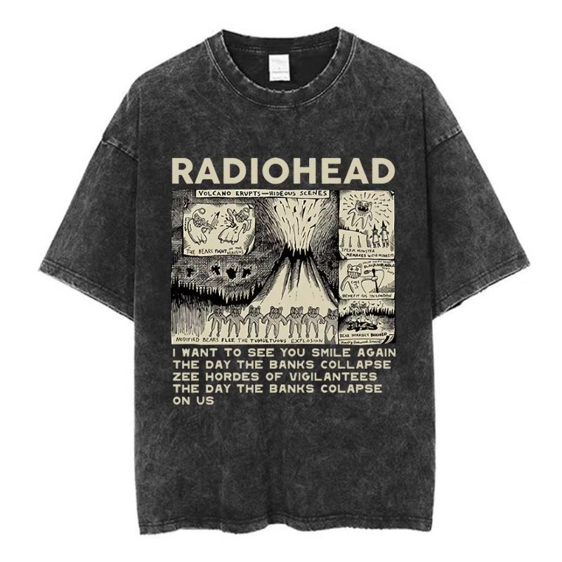 Rock Band Radiohead The Bends Vintage Washed Tshirt Unisex Women Fashion Hip Hop T Shirts Casual Tshirts Streetwear