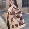 Petite Women's Retro Plaid Faux Lambswool Coat - Korean British Style for Autumn/Winter 2024