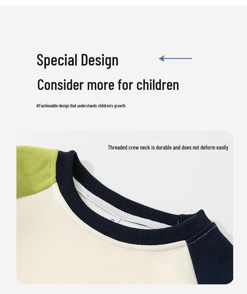 Chłopięca Bluza z Kolorowymi Panelami, Rękawami Raglanowymi i Okrągłym Dekoltem - Pogrubiona, Styl Wiosna/Jesień, Opcja Personalizacji Logo, Odzież Codzienna