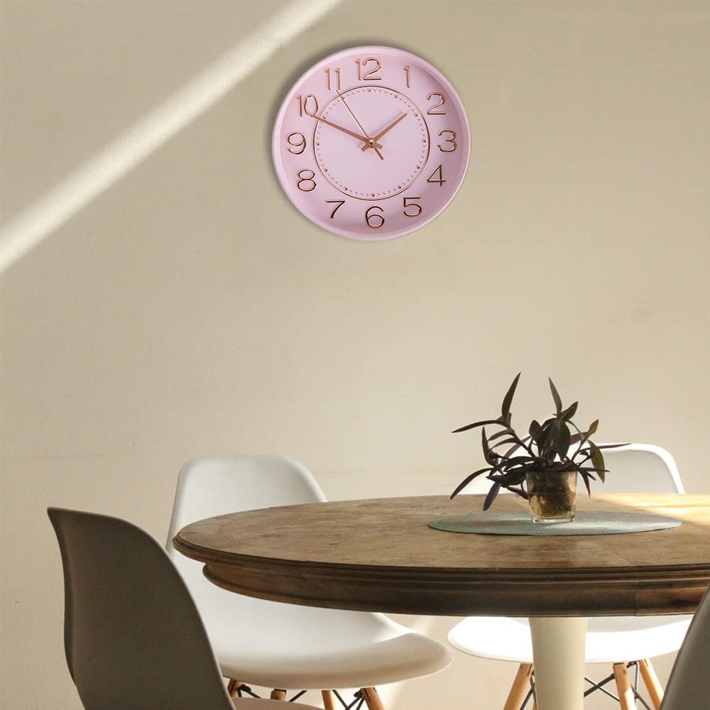 Stylish Wall Continuous Second Indoor Wall inches Diameter Clock, Quiet, Hand, Clock, 9.9 (25 cm) (Pink Gold)