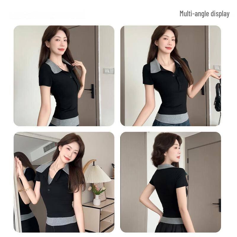 Mark Fairwhale Women's Polo Neck Faux Two-Piece T-Shirt