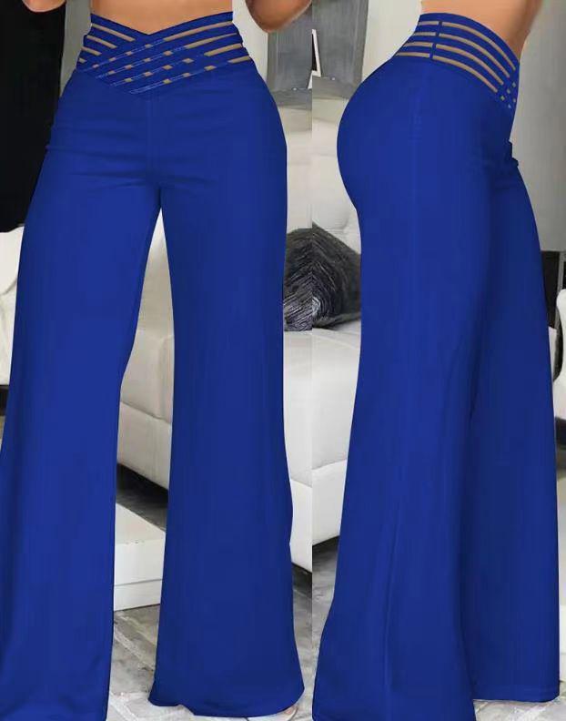 2023 Summer Women's High Waist Hollow Belt Wide Leg Trousers
