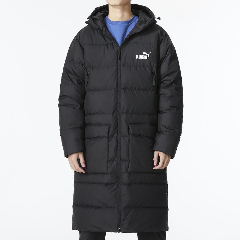 Puma Sportovní ležérní dlouhá péřová bunda s kapucí pro muže svrchní oděv černá 849985-01