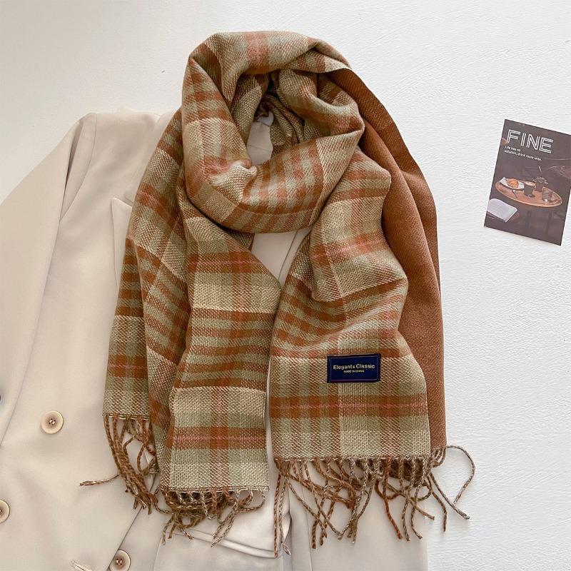 Autumn and winter new versatile scarf women's thickened woven thick beard fringed warm scarf imitation cashmere shawl