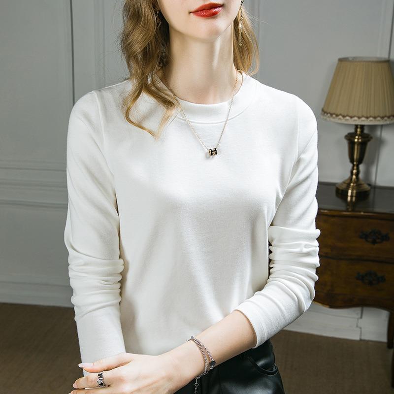 White top Modal cotton crew neck bottoming shirt summer new with long-sleeved imitation cashmere inside