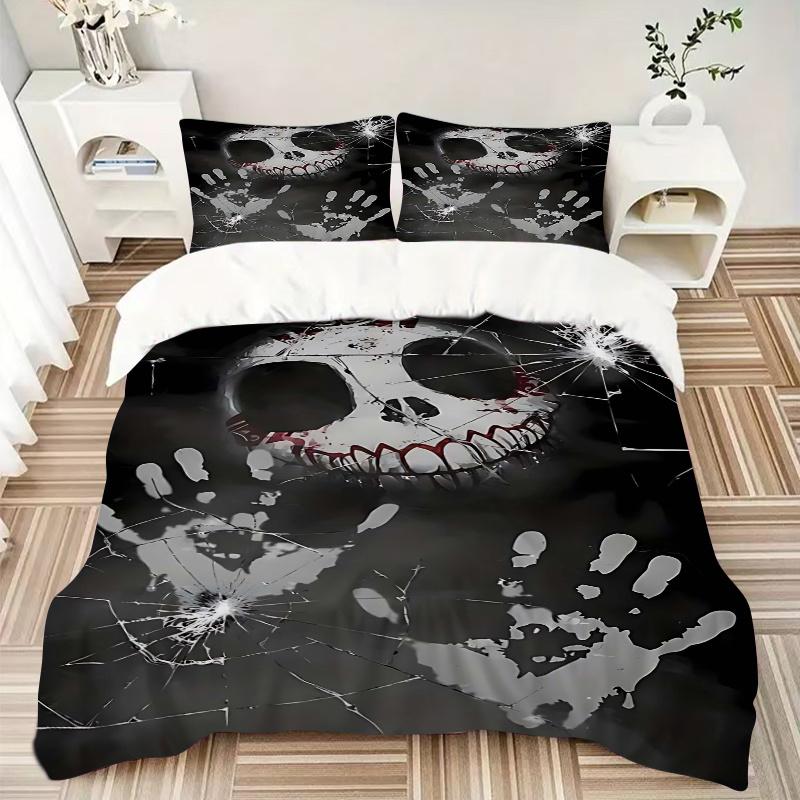3pcs Anime Skull Design Comforter Set with One Quilt Cover and Two Pillowcases (No Core) - Perfect for Bedroom Decor and Guest Rooms, Featuring Polyes
