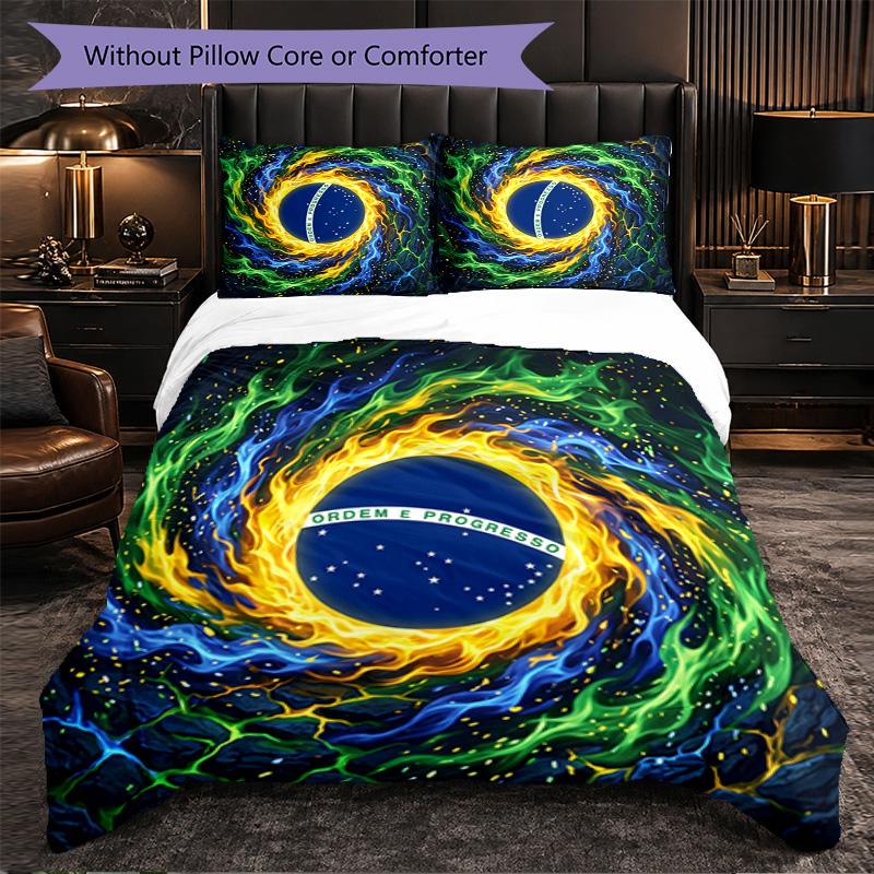 Set Biancheria da Letto a Fantasia Calcio Brasile 3 Pezzi Copripiumino Morbido in Microfibra con Federe per Camera da Letto