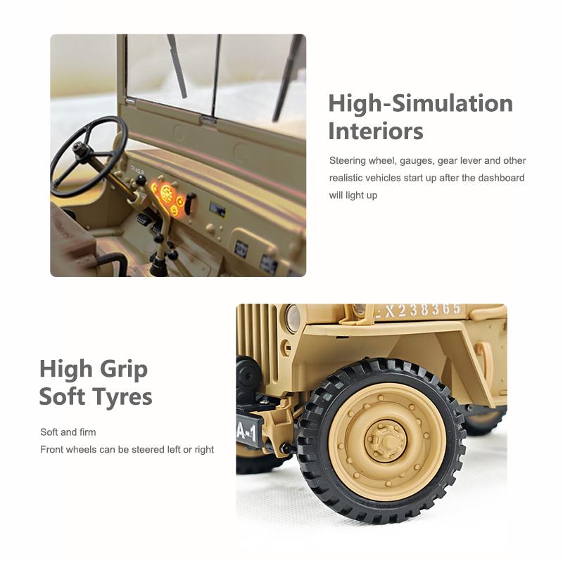 1/14 RC Car Willys Military Vehicle with Rc Winch 2.4G 4WD Off-road Electric Remote Control Model Simulation Crawler Toys HG4-58