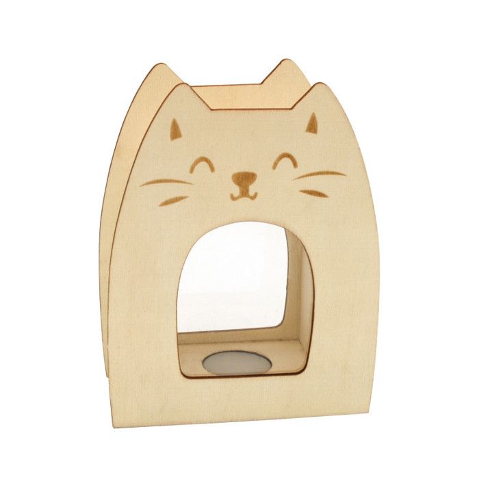 Tirelire - Chat - Bois naturel - Personnalisable - 11 x 5 x 14 cm