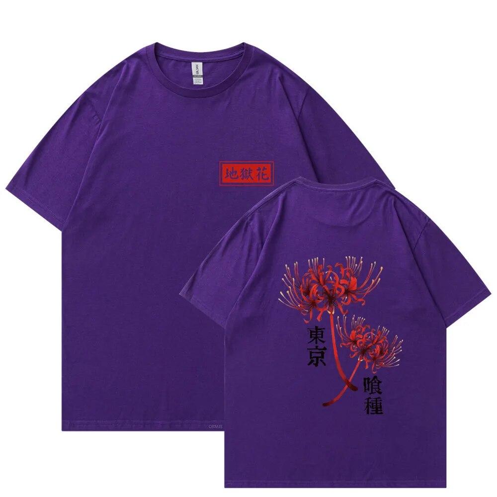 Anime Tokyo Ghoul Spider Lily T-shirt Unisex WoUnisex Cool Kane Kiken Graphic Print T-shirts Oversized Streetwear Couples Tees