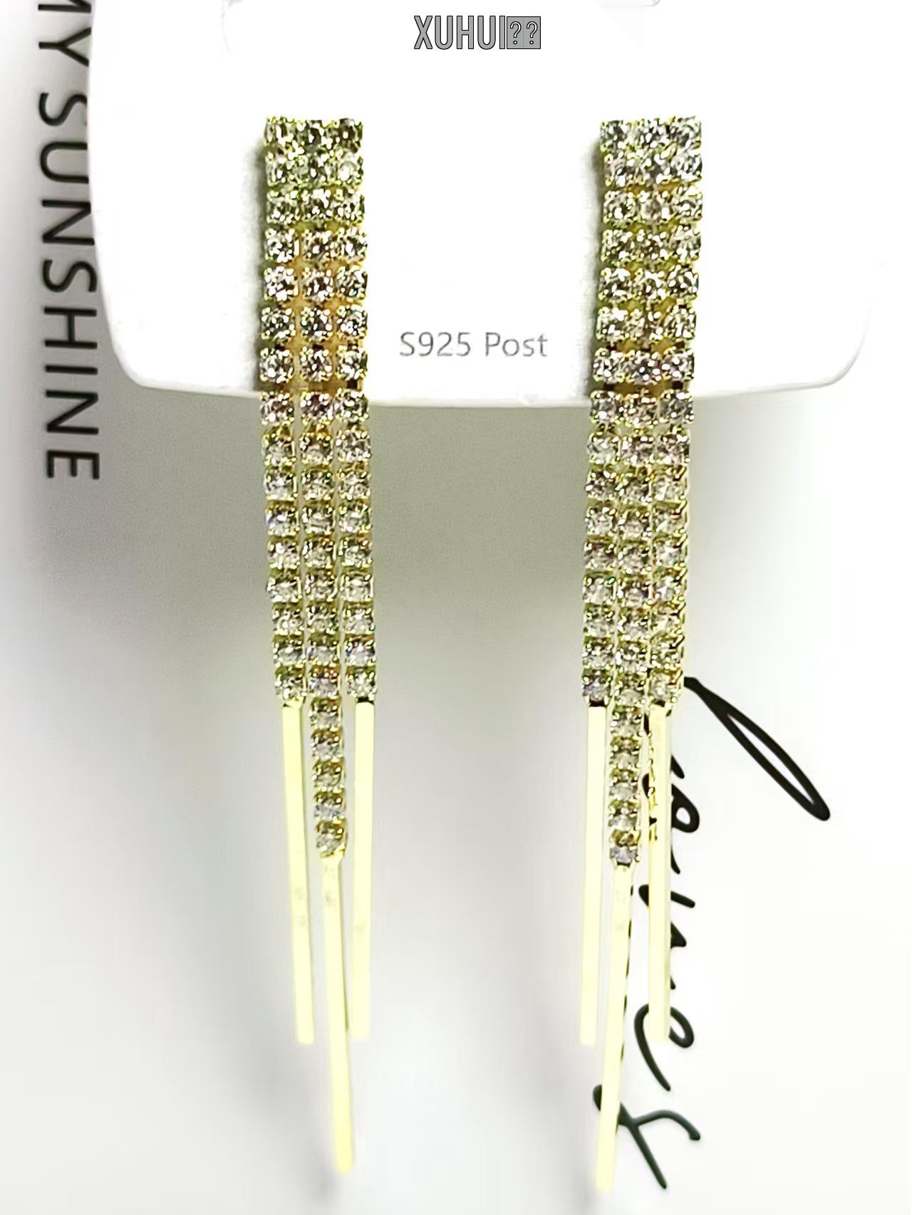 Elegant 2025 Long Crystal Diamond Tassel Earrings - Hypoallergenic, Niche Design, Celebrity Style Copper with Real Gold