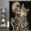 Skeleton Skeleton And Cat Shower Curtain, Bathroom Decorative Shower Curtain, Waterproof Shower Curtain With Hooks