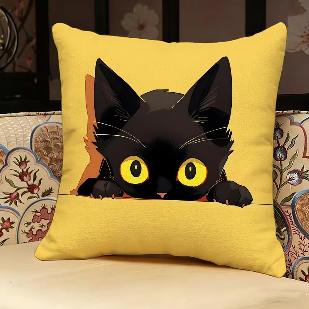 Black Cat Yellow Pillow Case Pillowcase, Double-sided Printed, Sofa Cushion, Bedroom Headboard Pillow