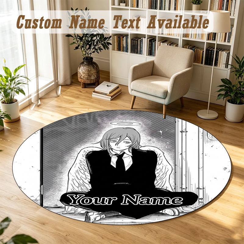Round Rug Custom NameChainsaw Man Pattern Non Slip Carpet Home Floor Decor