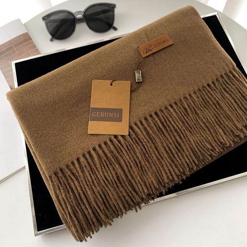 Women's 300g Solid Color Imitation Cashmere Scarf – High-End, All-Match, Warm Autumn/Winter Shawl.