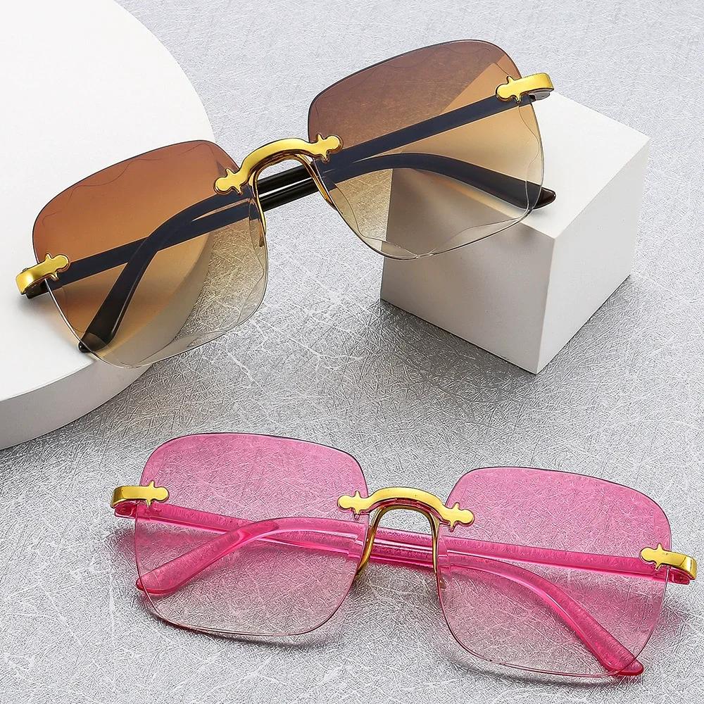 Gradient Color Rimless UV Protection SunEyewear Stylish Square Sun Eyewear Female and Male Outdoor Eye Protection Sun Eyewear Eyewear