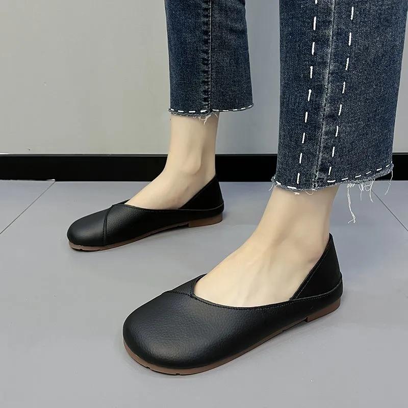 Leder Frühling Herbst Damen Ballerinas Damen Slipper Bequeme Weiche Leder Damen Flats Schuhe