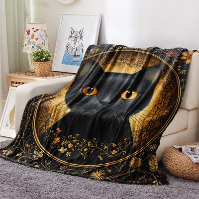 Black Cat Print Flannel Blanket, High Quality Comfortable for All Seasons, Home Decor, Warmth and Comfort, Perfect for Christmas Gifts