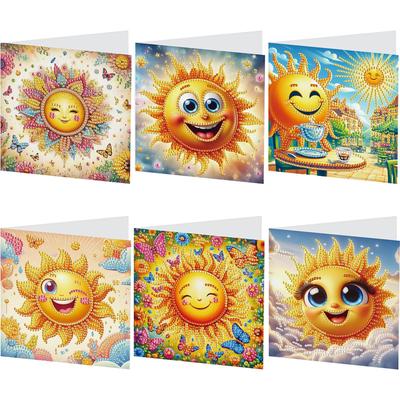 6Pcs DIY Diamond Painting Greeting Card with Envelope Rinestone Embroidery Arts Craft Cards Kit Birthday Gift for Friend