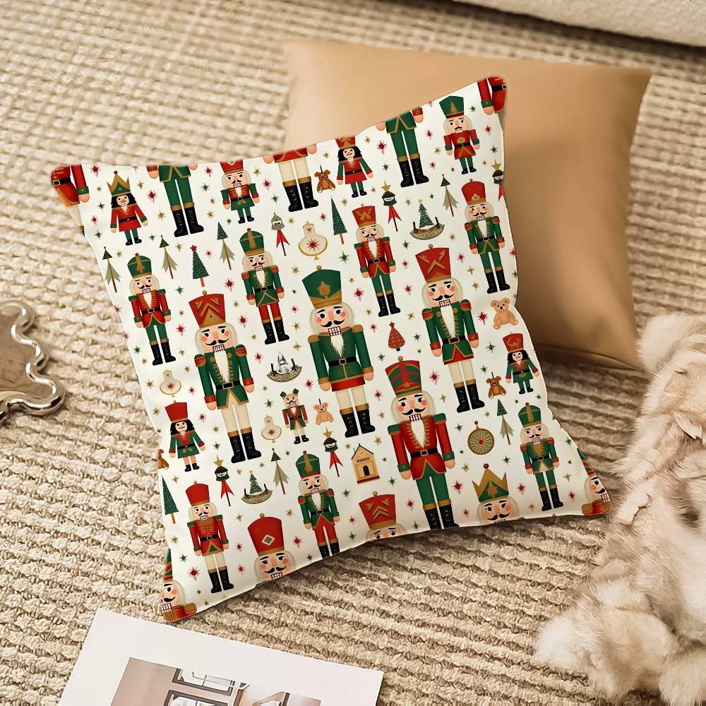 

Merry Christmas N-Nutcracker Pattern Pillow Case Anti-dustmite Pillowcase Invisible zipper silky plush Sofa 12x12Inch