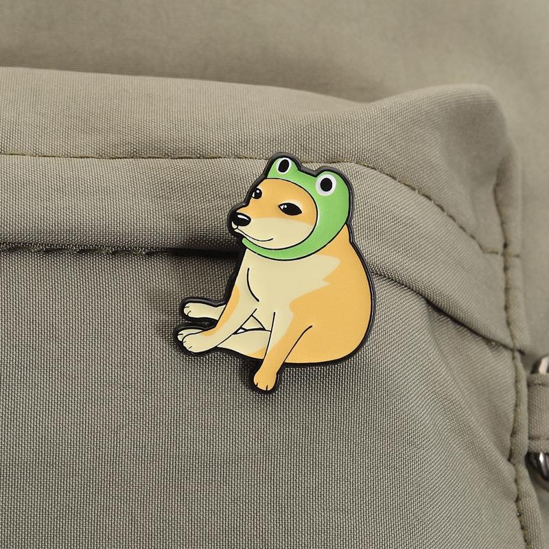 Doge Meme Enamel Pins Cartoon UV Printing Dog Brooch Lapel Badges Cute Shiba Inu Frog Hat Animal Jewelry Gift for Friends