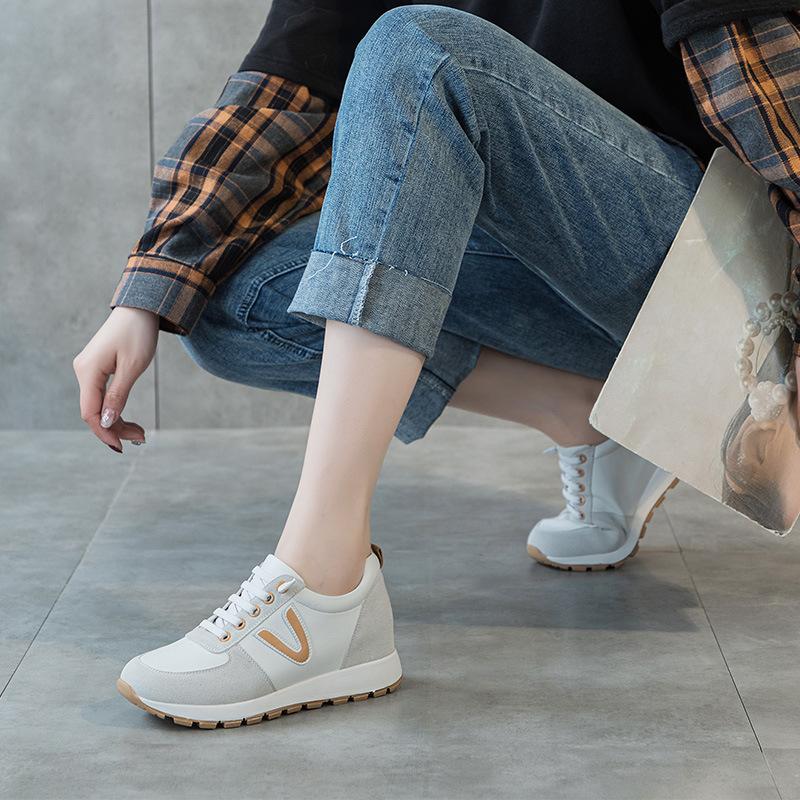 Four seasons casual sports women's shoes lazy single shoes color matching thick-soled round head lace-up low-top women's shoes