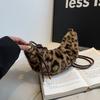 Plush Bag Women's Niche Leopard Print Shoulder Bag Popular Fashion Commuter Messenger Dumpling Bag