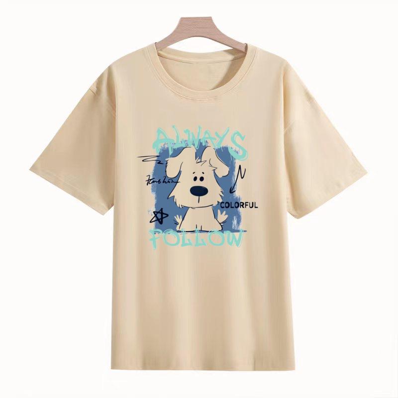 

Adult and Children HealingStyle HandDrawn Little White Dog Cute Style Cotton TShirt Versatile Couple Top S