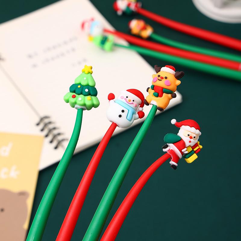 48pcs Cartoon Christmas Reindeer Santa Claus Design Black Water Based Pen, Creative Christmas Pens Student Study Writing Essentials, Durable Plastic M