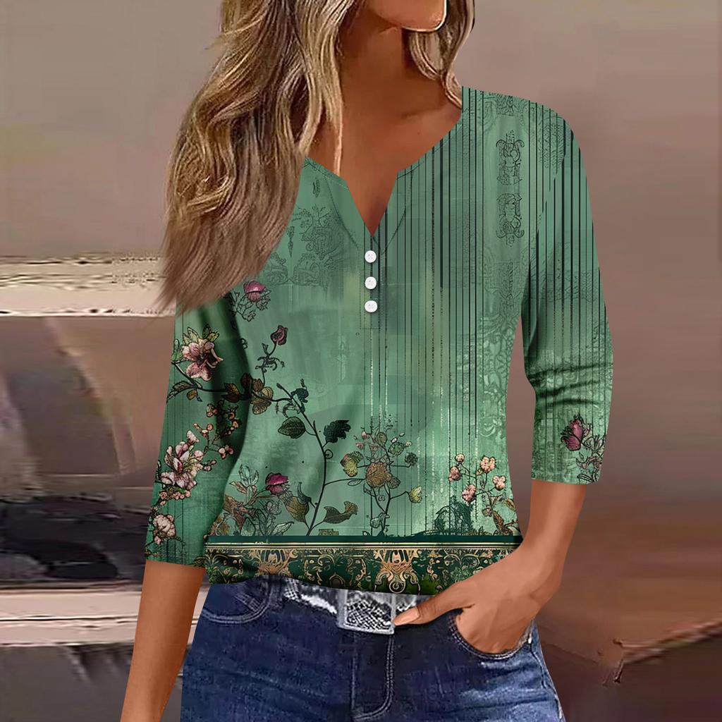 Damen 3/4-Ärmel Shirts Grafik-T-Shirts Shirts Lässige Basic-Tops Pullover